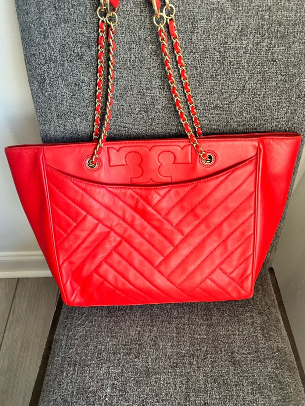 Tory Burch Quilted Leather Alexa Tote Red